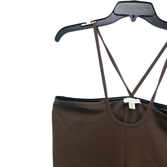 TOPSHOP Flared Trouser Pants Size 8 Brown Ribbed Cross Hip Straps Cutouts NWOT - Picture 5 of 8